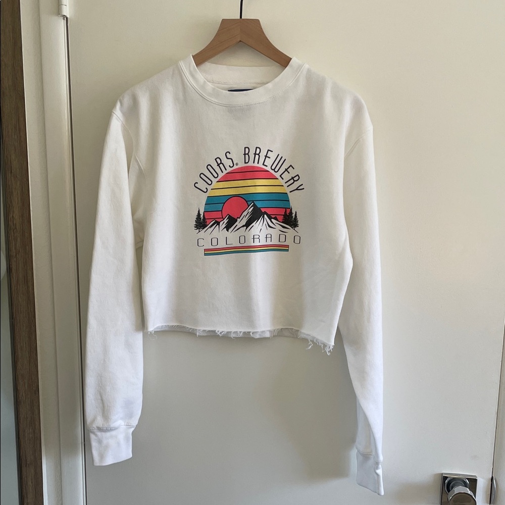 White Coors Brewery Cropped Sweatshirt